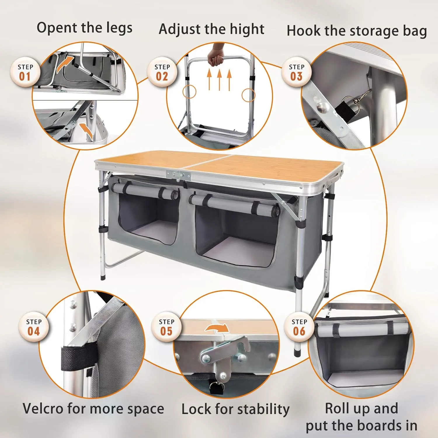 Camping Folding Aluminum Table with Adjustable Legs for Outdoor Travel Beach, Backyards, BBQ, Party and Picnic Foldable Table