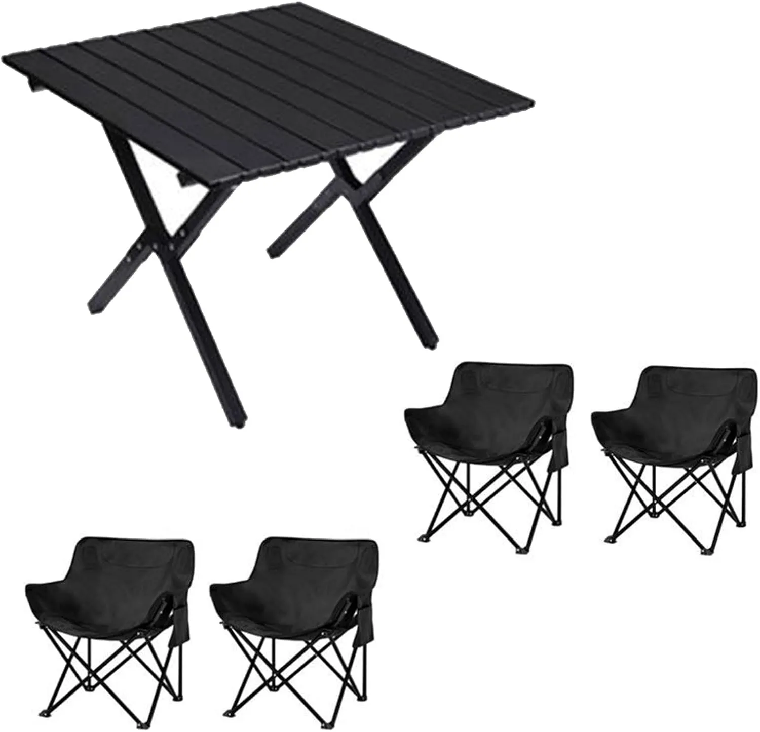 Camping Furniture Set with Carbon Steel Roll-up Table and Ultralight Picnic Chair, Portable Folding Compact Chairs for Outdoor Indoor Use