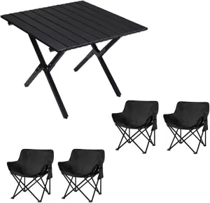 Camping Furniture Set with Carbon Steel Roll-up Table and Ultralight Picnic Chair, Portable Folding Compact Chairs for Outdoor Indoor Use