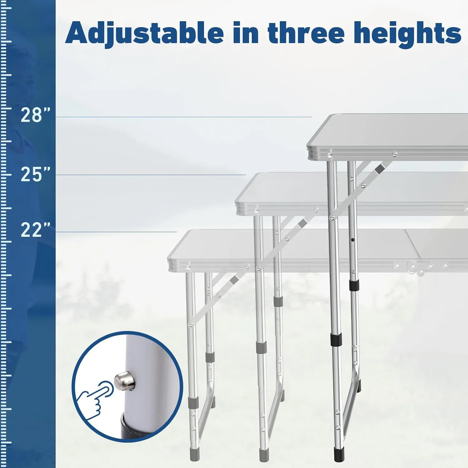 Camping Table, Folding Camping Table with Storage, Lightweight & Portable, 3 Heights Adjustable Folding Table for BBQ, Camping, Picnic and Indoor Use, Dark Blue
