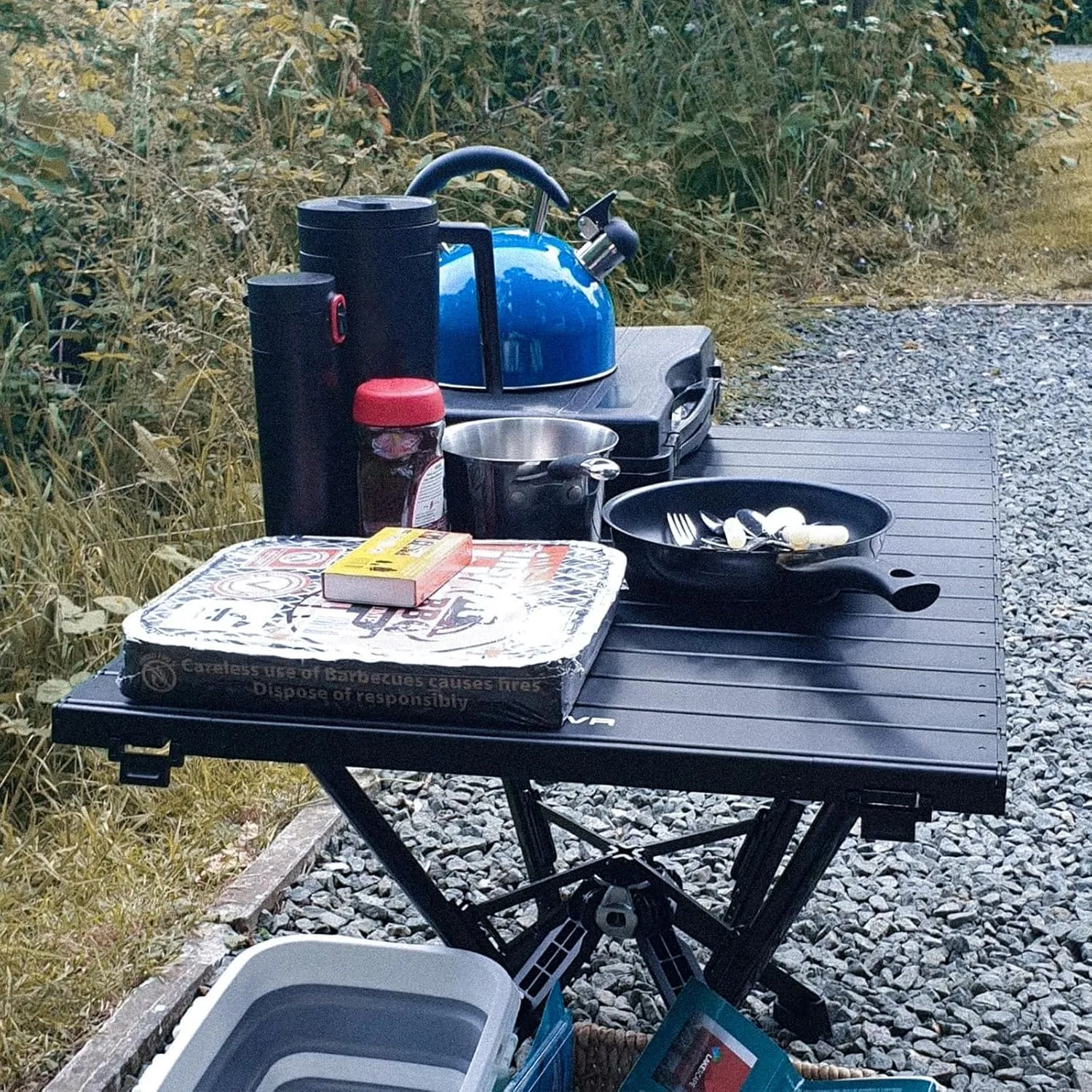 Camping Table Folding, Small Camping Table with Load 380lbs, Portable Roll up Aluminum Foldable Table with Carry Bag for Outdoor, Picnic, Camping, Black