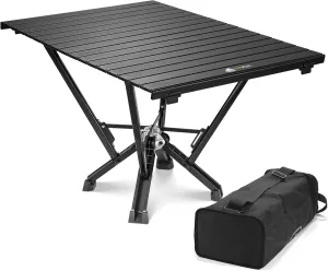 Camping Table Folding, Small Camping Table with Load 380lbs, Portable Roll up Aluminum Foldable Table with Carry Bag for Outdoor, Picnic, Camping, Black