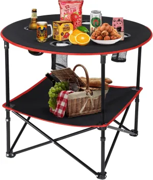 Camping Table Portable Folding Camping Side Table for Outdoor Picnic, Beach, Games, Camp, & Patio Tables Folding with 4 Cup Holders & Carry Case for Travel & Storage, Premium 600D Canvas& Steel Frame