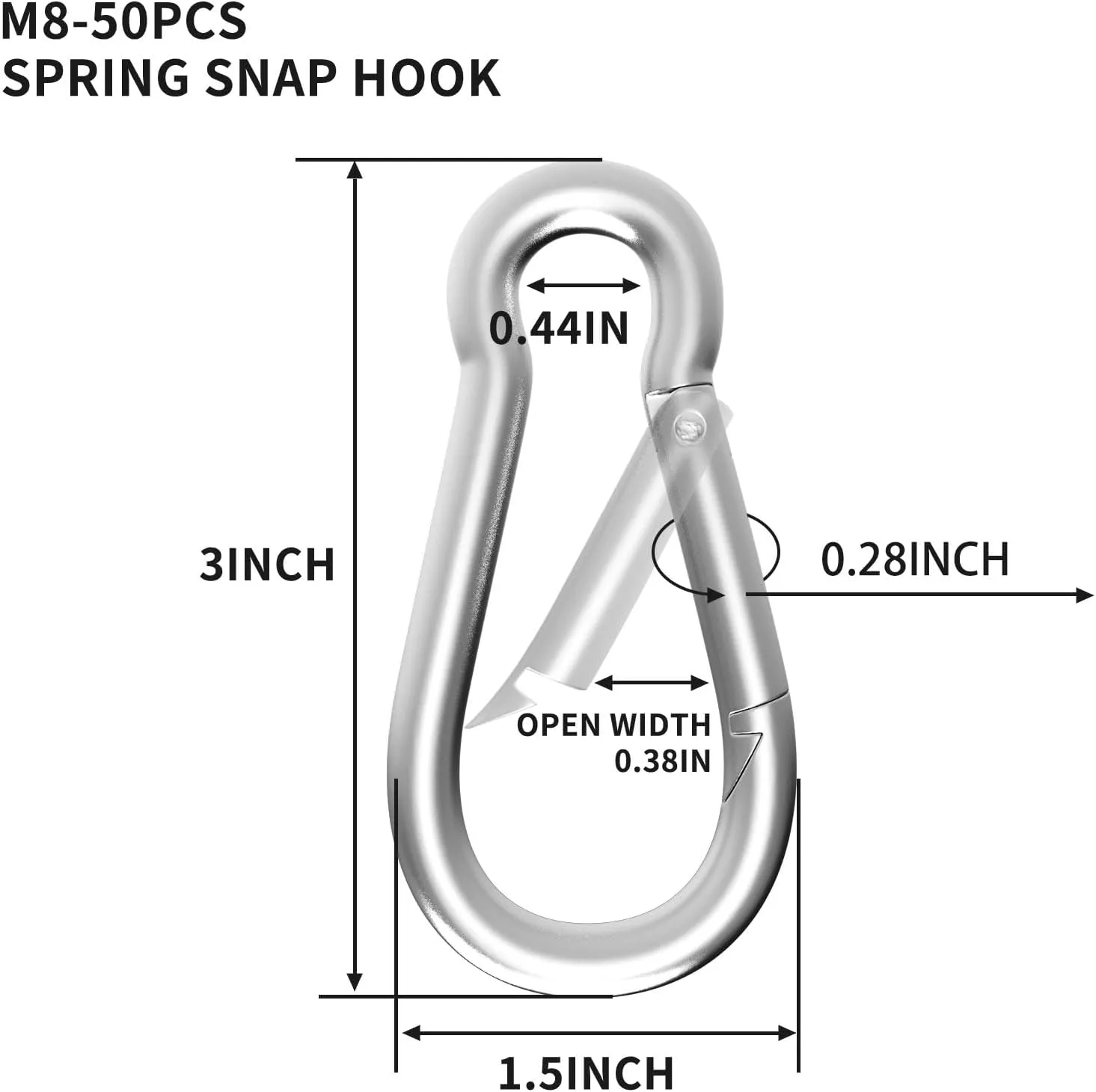 Carabiners Clip Spring Snap Hook,Heavy Duty Galvanized Steel(10&120PcsM6,50PCSM8&30PCSM10) Carabiner,Safety Quick Links Snap Hooks,Spring Clips for Swing Hammock Camping Keychain Outdoor