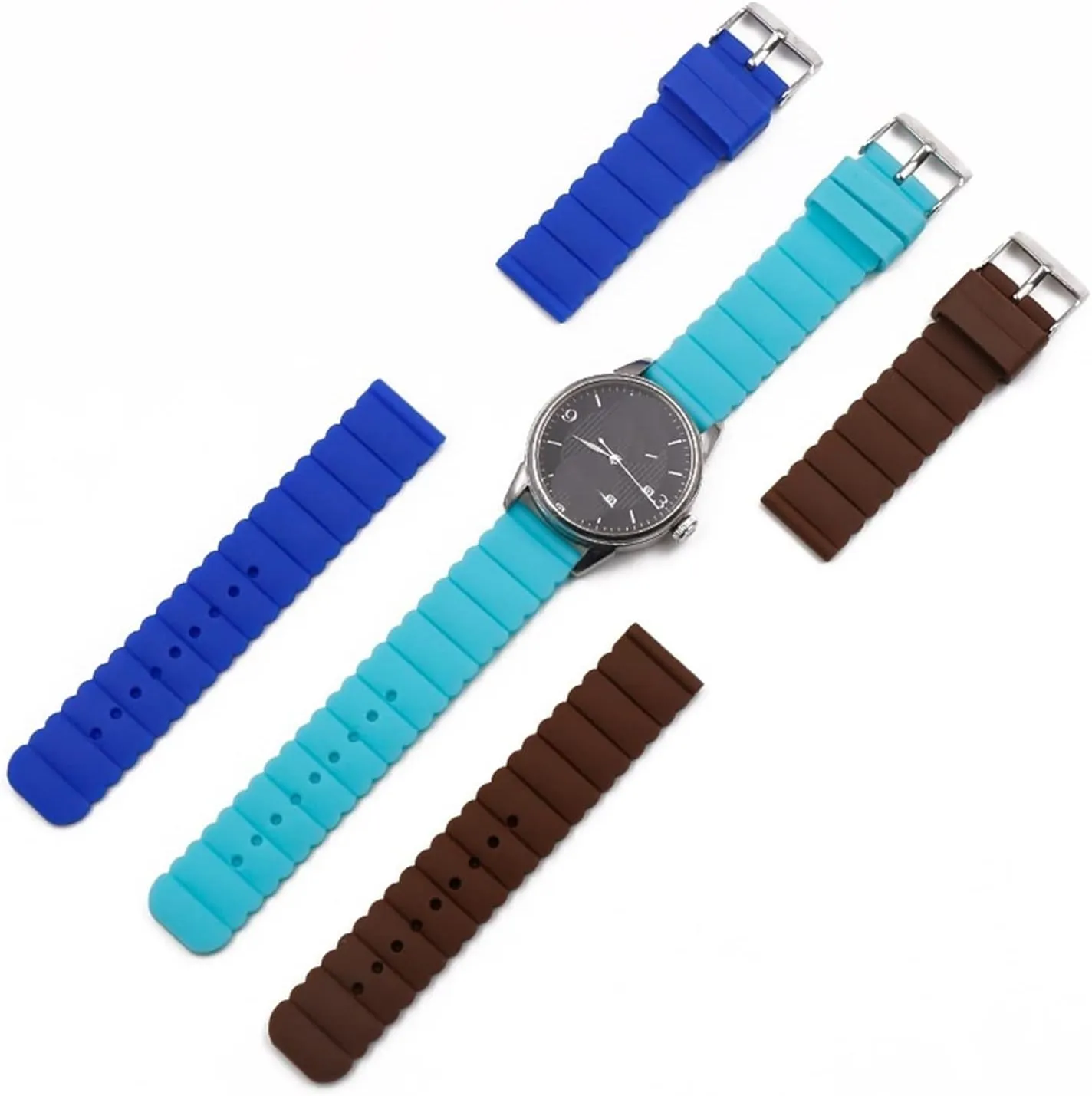 CAREG Silicone Strap 20mm Watch Accessories Pin Buckle Outdoor Sports Waterproof Watch Belt Compatible With Women And Children Men Watch Band Durable