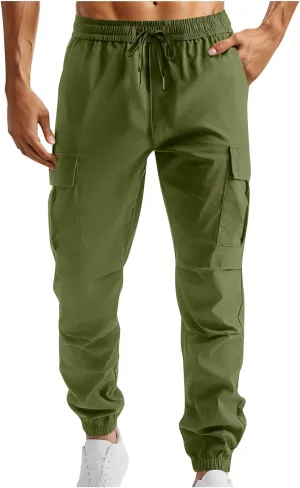 Cargo Pants for Men Elastic Waist Work Athletic Joggers with Pockets Lightweight Outdoor Military Combat Trousers