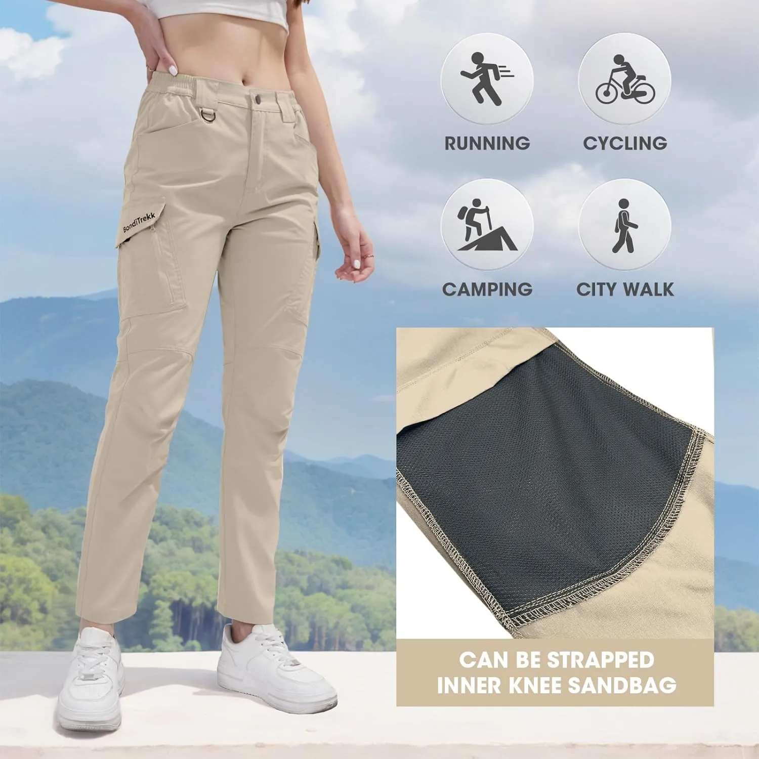 Cargo Pants Women with 9 Pockets - High Waist Water-Resistant Tactical Pants for Hiking, Sports, and Casual Wear