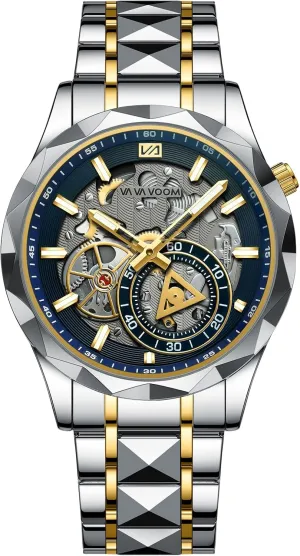 CARLIEN Mens Luxury Unique Silver Tone Dress Analog Quartz Watch Solid Stainless Steel Band Luminous Waterproof Wristwatch for Men