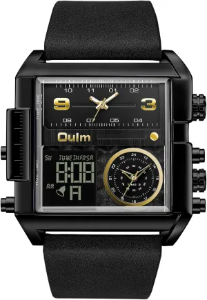 CARLIEN Men's Square Large Face LED Backlight Multi-Time Zone Stopwatch Waterproof Watches Wrist Watches Analog Digital Sports Watch