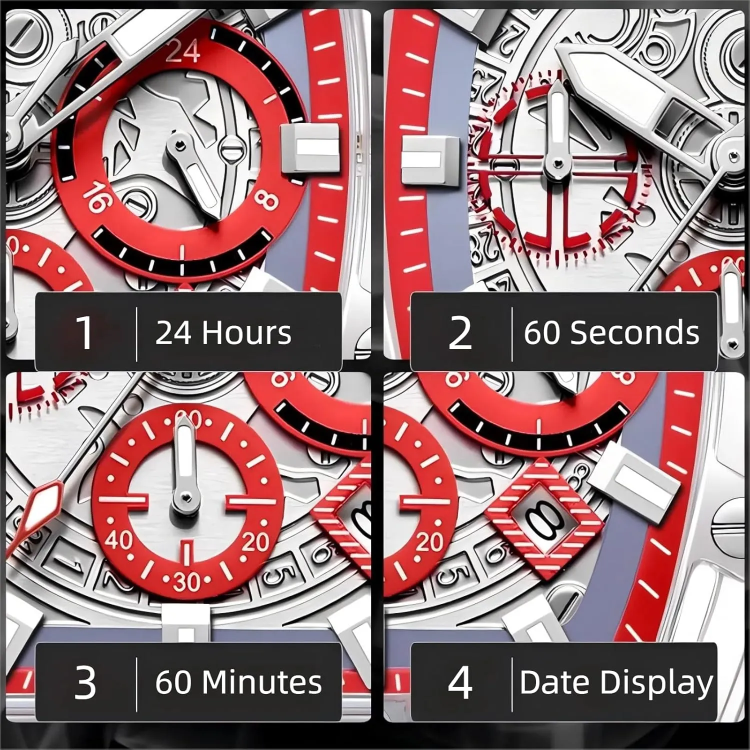 CARLIEN Mens Transparent Case Tonneau Fashion Large Face Luminous Waterproof Analog Quartz Watch Silicone Strap Date Calendar 3-Subdial Casual Wristwatch