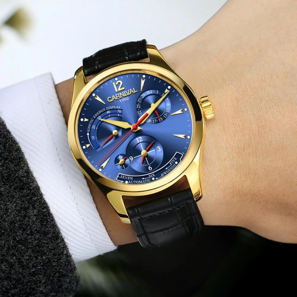 Carnival Men's Watch Complications Power Reserve Display Dual Time Zone