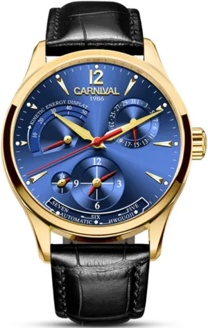 Carnival Men's Watch Complications Power Reserve Display Dual Time Zone