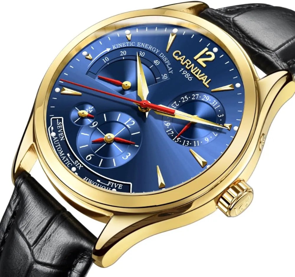 Carnival Men's Watch Complications Power Reserve Display Dual Time Zone