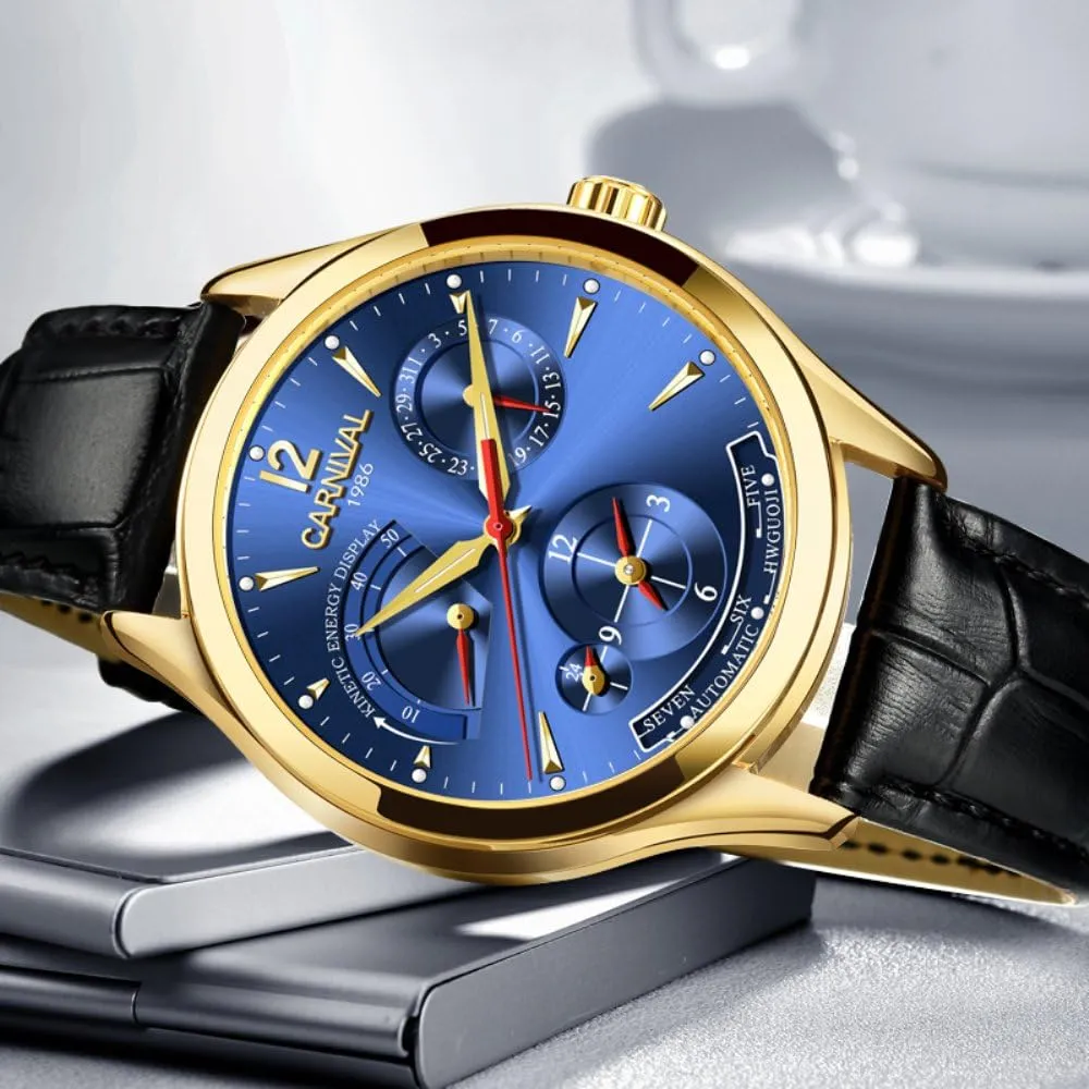 Carnival Men's Watch Complications Power Reserve Display Dual Time Zone
