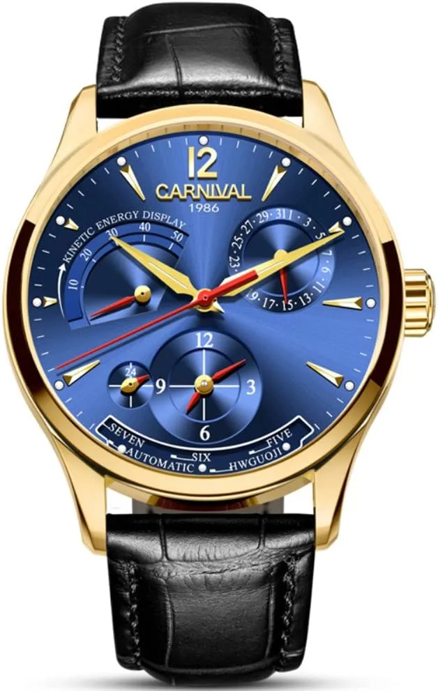 Carnival Men's Watch Complications Power Reserve Display Dual Time Zone
