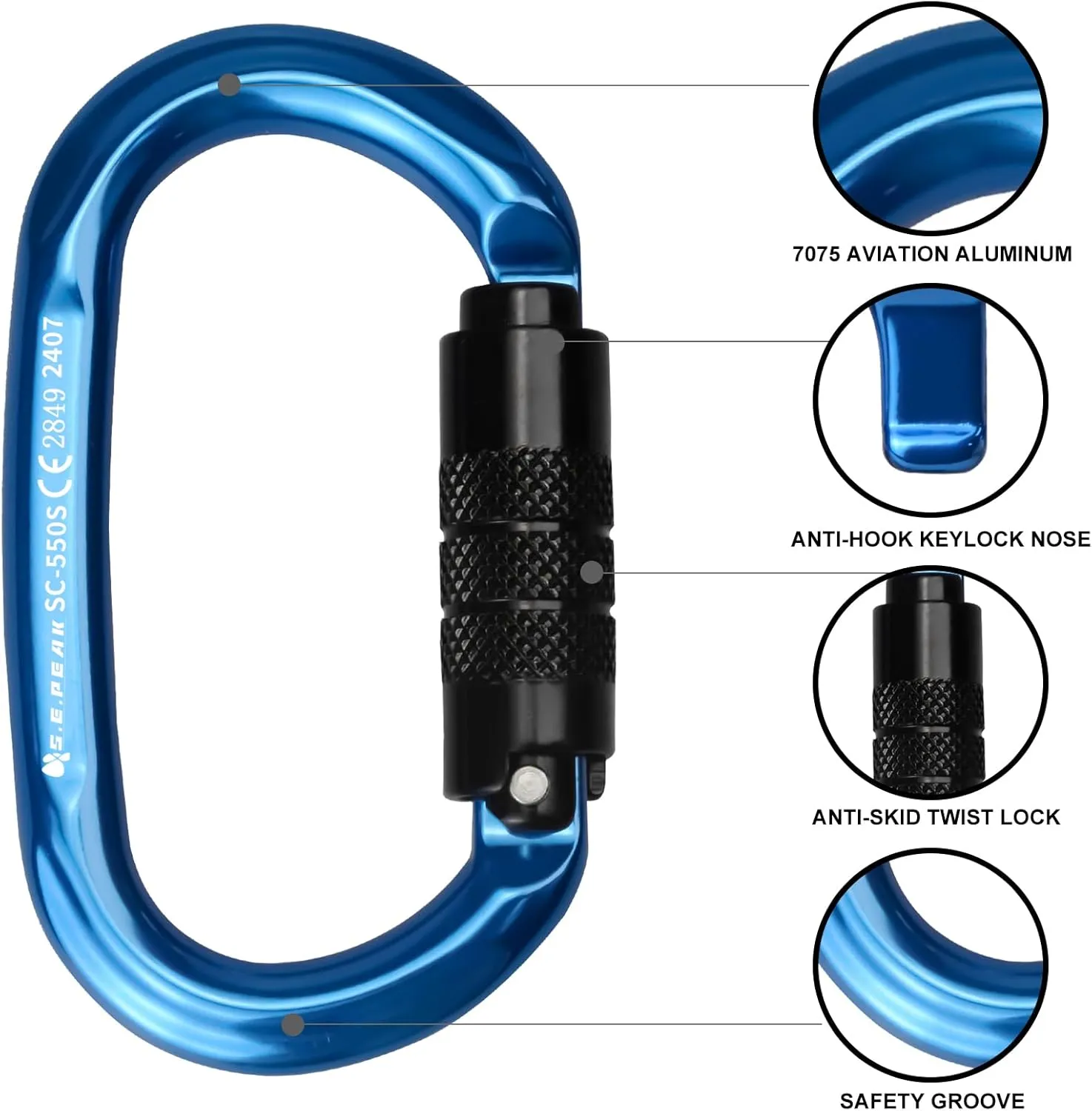 CE 24kN Oval Climbing Screwgate Clip for Outdoor Activities, Stormproof, Hiking, Mountaineering, Climbing, Camping, Fishing, Hunting, Skiing, Snowshoeing