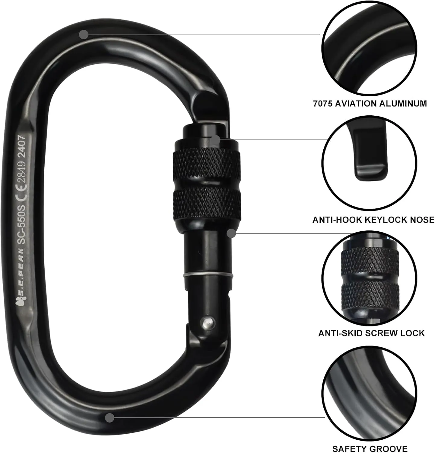 CE 24kN Oval Climbing Screwgate Clip for Outdoor Activities, Stormproof, Hiking, Mountaineering, Climbing, Camping, Fishing, Hunting, Skiing, Snowshoeing