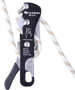 CE Certified Climbing Double Stop Descender Self-Braking Self Locking Rappelling Belay Devices for 10-12.5mm Rope for Rescue & Arborist, Hand Control