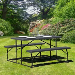 Charcoal Wood Grain Folding Picnic Table and Benches - 4.5 Foot Folding Table - Flash Furniture