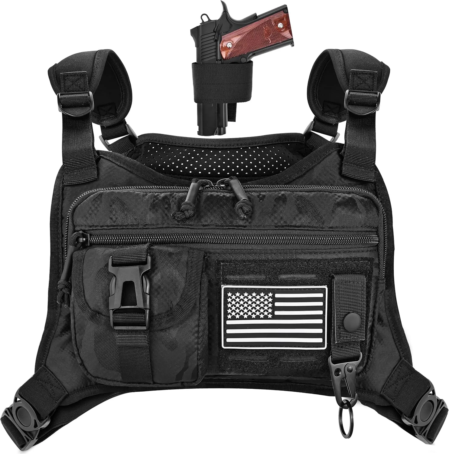 Chest Bag for Men, Gun Vest Holster Fits Most Pistols, Adjustable EDC Tactical Chest Pack for Workouts Running Hiking