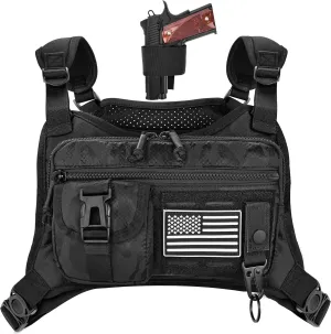 Chest Bag for Men, Gun Vest Holster Fits Most Pistols, Adjustable EDC Tactical Chest Pack for Workouts Running Hiking