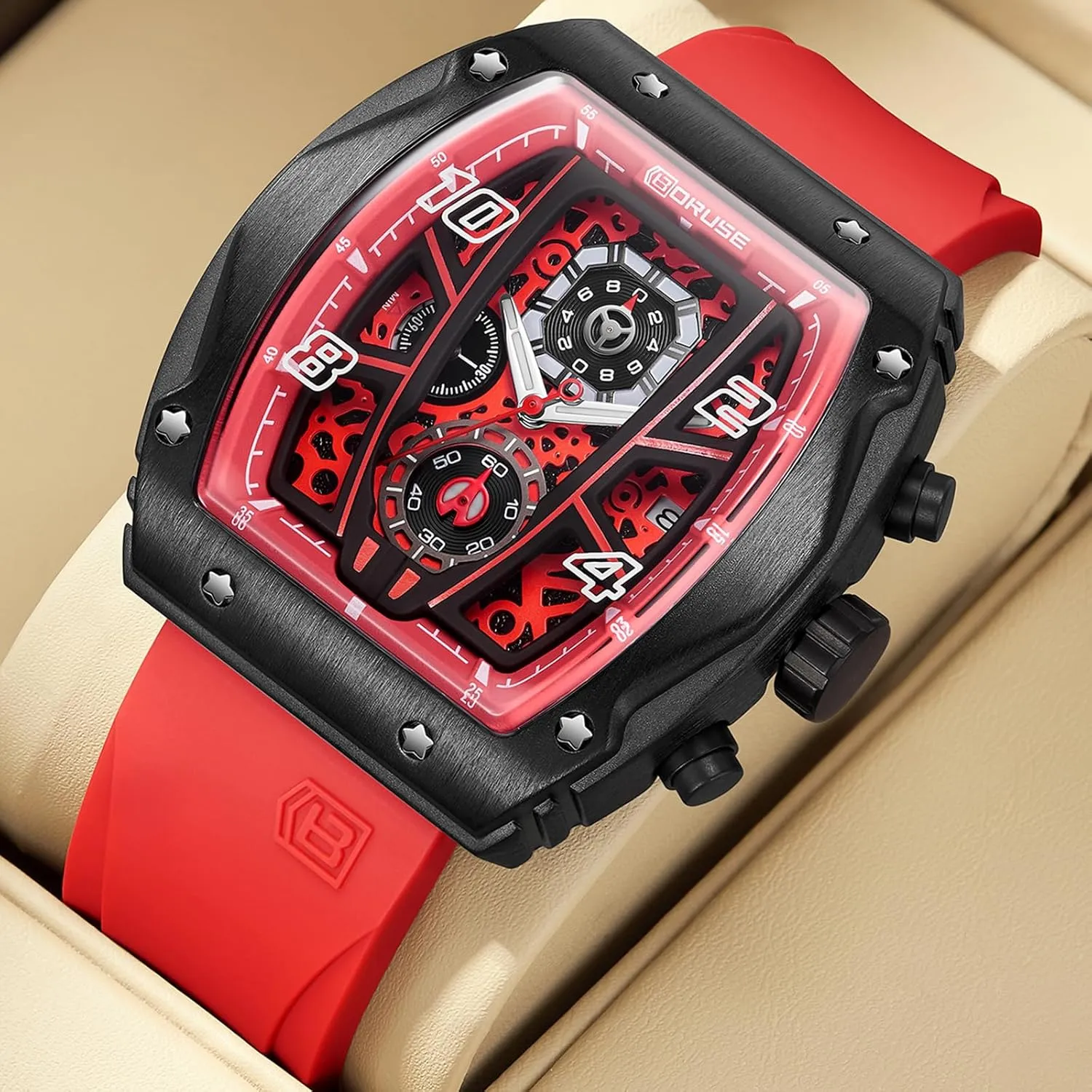 Chronograph Watch for Men Sport Military Big Face Quartz Watches Fashion Waterproof Silicone Strap Luminous Calendar Analog Wristwatch