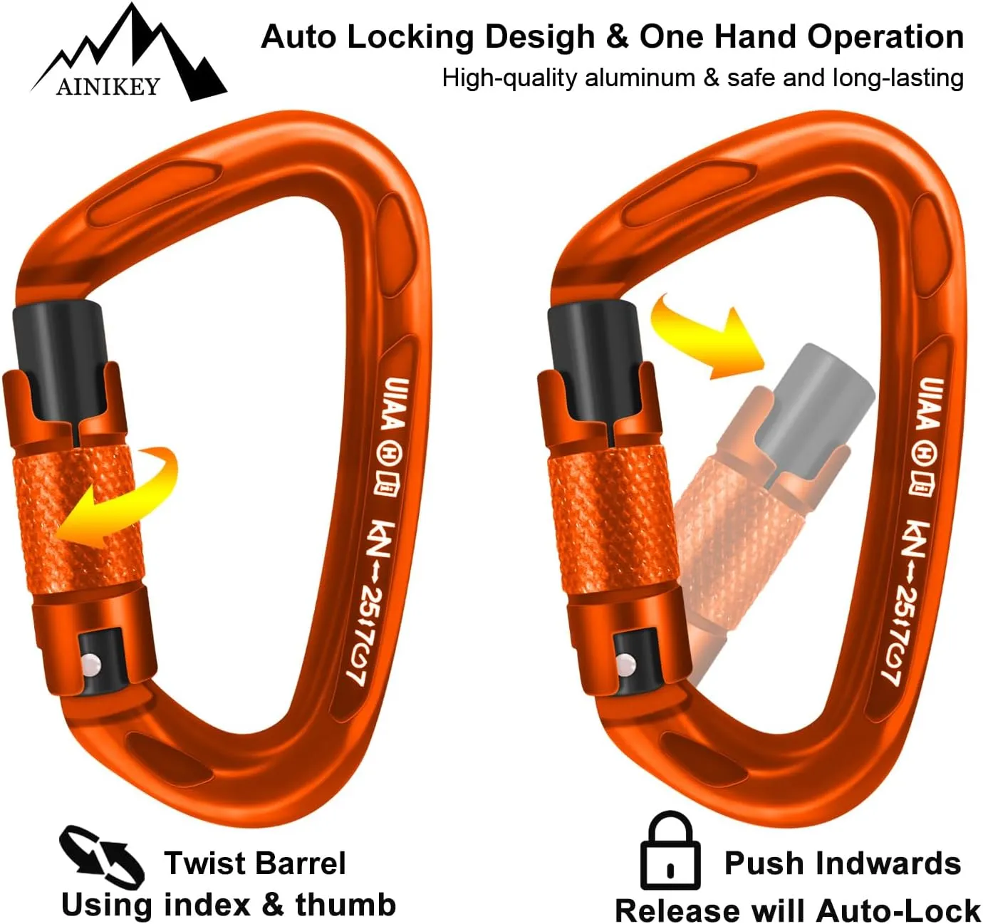 Climbing Carabiner Clips 25kN Auto Locking Carabiner, Professional Heavy Duty Large Locking Carabiner Clips for Rock/Ice Climbing Rappelling Rescue Swing etc, D Shaped, Large Size