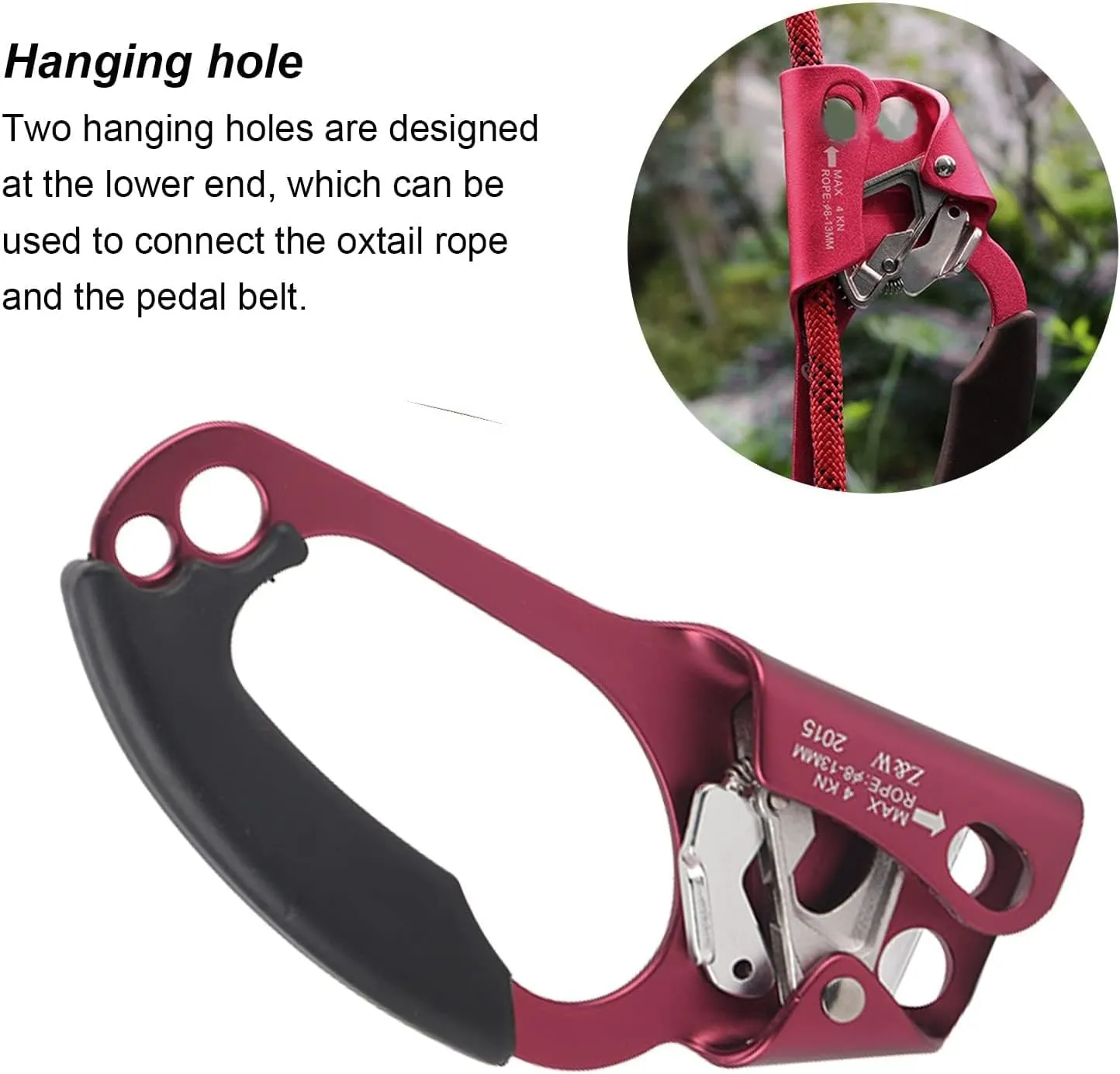 Climbing Hand Ascender, 4KN Right Hand Climbing Rappelling Equip Hand Ascender with Hanging Holes, Aluminum Alloy Mountaineer Handle Ascender