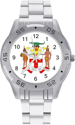 Coat Arms of Jamaica Simple Stainless Steel Band Business Watch Dress Wrist Unique Luxury Work Casual Waterproof Watches
