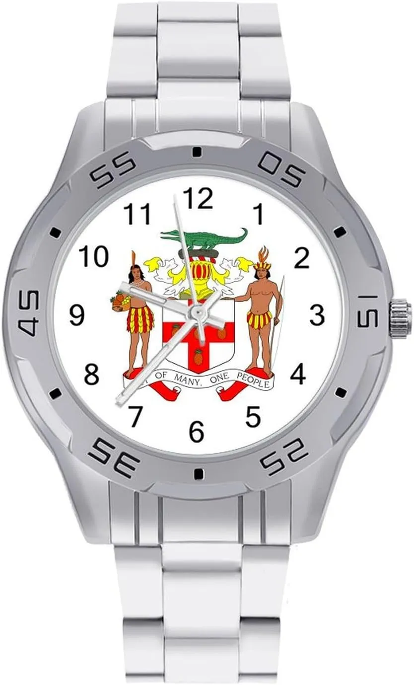 Coat Arms of Jamaica Simple Stainless Steel Band Business Watch Dress Wrist Unique Luxury Work Casual Waterproof Watches