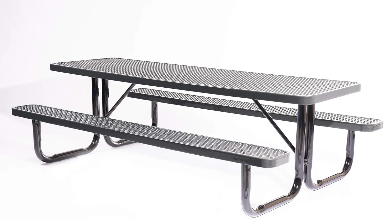 Coated Outdoor Furniture Heavy-Duty Portable Outdoor Picnic Table, Thermoplastic Coated Expanded Metal Commercial-Grade Patio Dining Furniture Made in America (8ft Rectangular, Black)