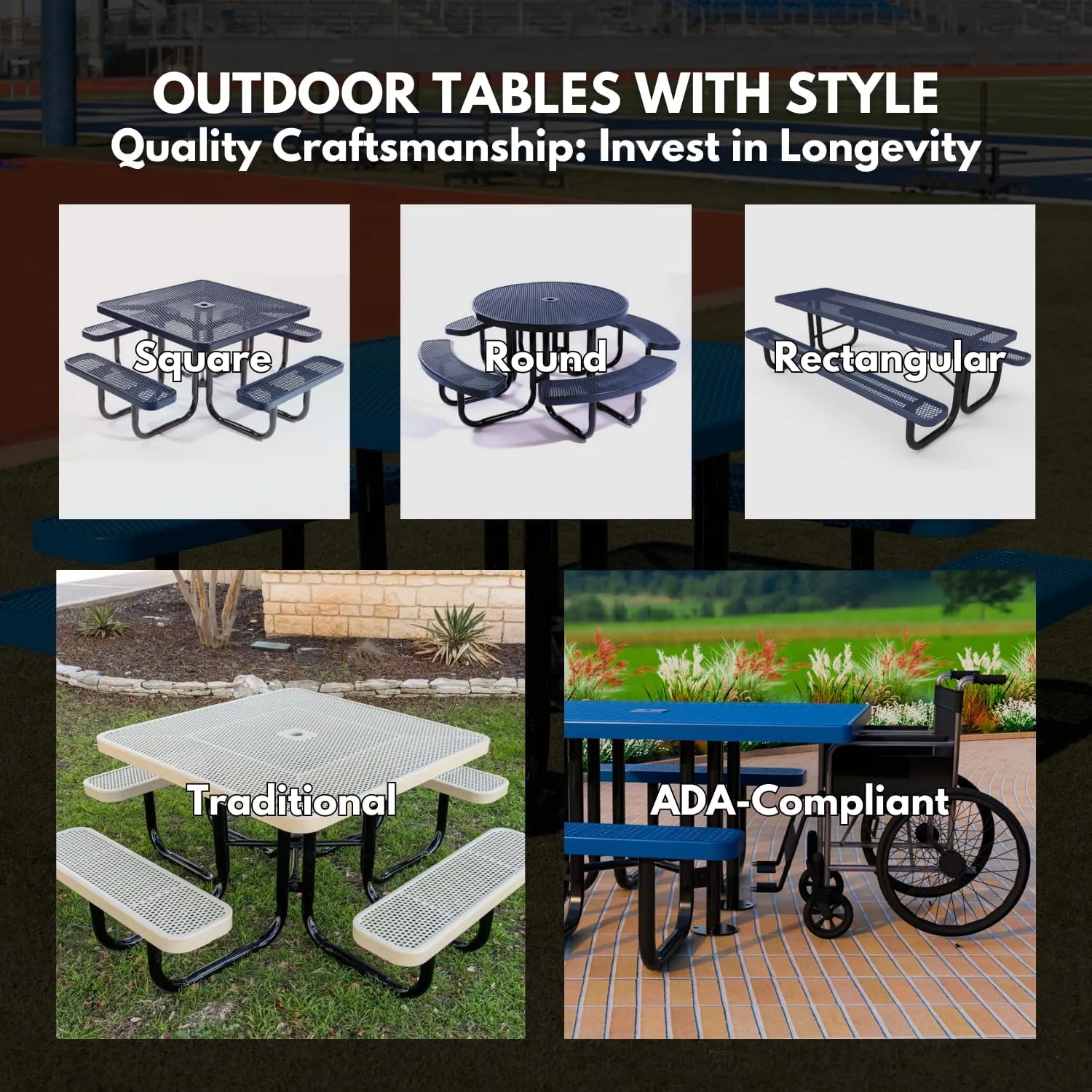 Coated Outdoor Furniture Heavy-Duty Portable Outdoor Picnic Table, Thermoplastic Coated Expanded Metal Commercial-Grade Patio Dining Furniture Made in America (8ft Rectangular, Black)