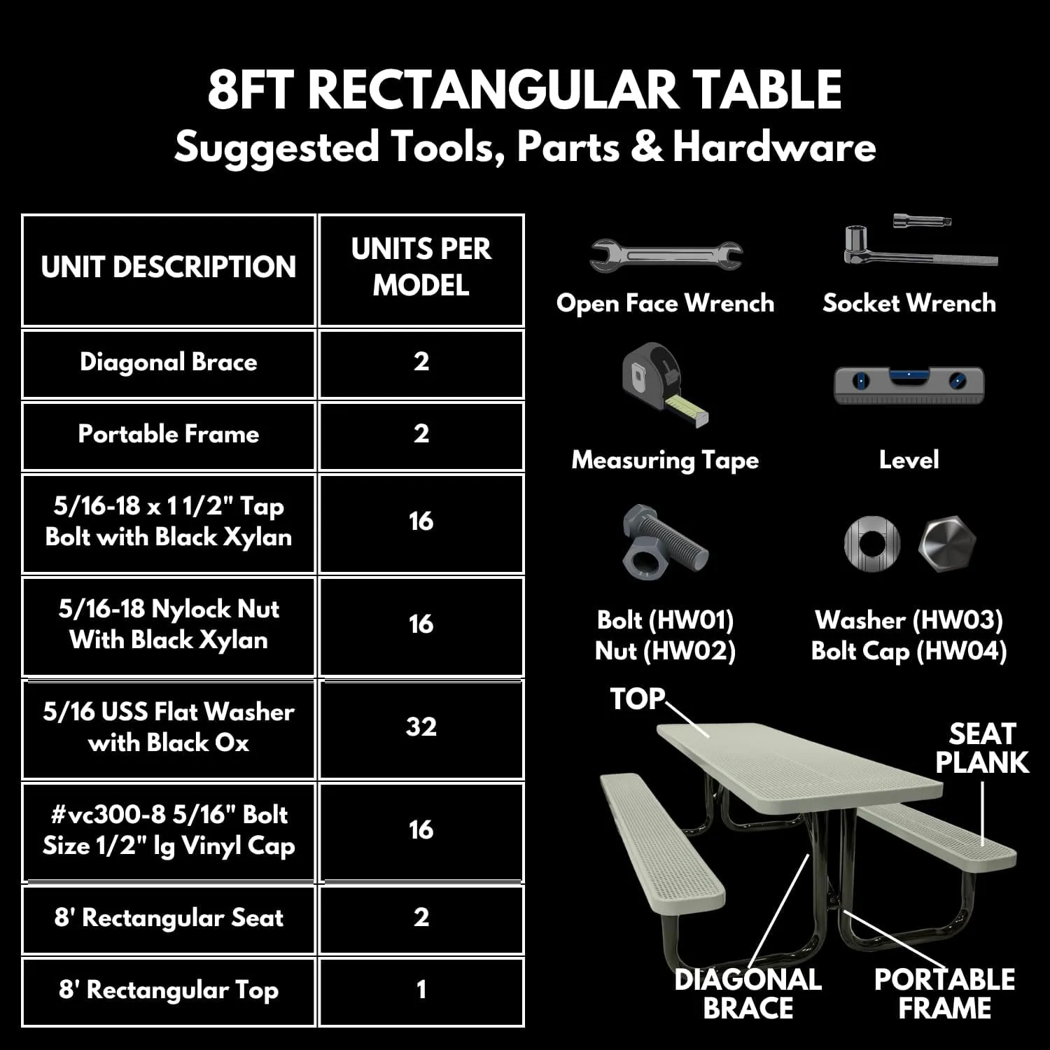 Coated Outdoor Furniture Heavy-Duty Portable Outdoor Picnic Table, Thermoplastic Coated Expanded Metal Commercial-Grade Patio Dining Furniture Made in America (8ft Rectangular, Black)