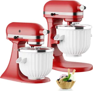 COFUN Ice Cream Maker Attachment for KitchenAid Stand Mixers | 2 Quart Ice Cream Bowl Compatible with 4.5Qt & Larger Mixers | Sorbet & Gelato Maker Accessory, White
