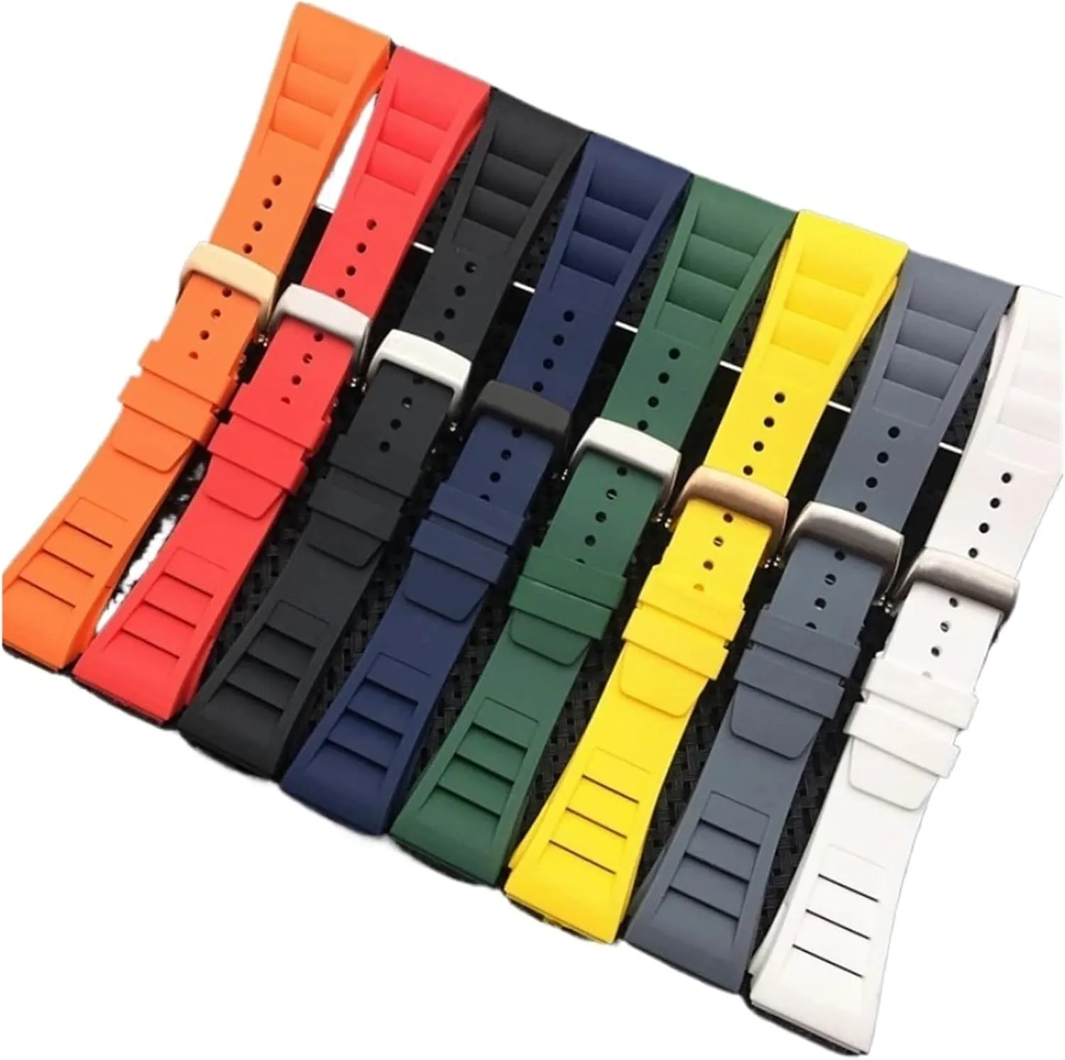 Compatible with Richard Mille Watchbands Soft Imported Waterproof Sweat-Proof Silicone Rubber Convex Interface Replace Watch Strap(Orange-No Buckle,25MM_NO Tools)