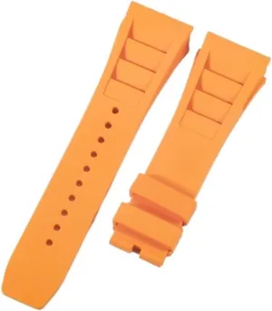 Compatible with Richard Mille Watchbands Soft Imported Waterproof Sweat-Proof Silicone Rubber Convex Interface Replace Watch Strap(Orange-No Buckle,25MM_NO Tools)