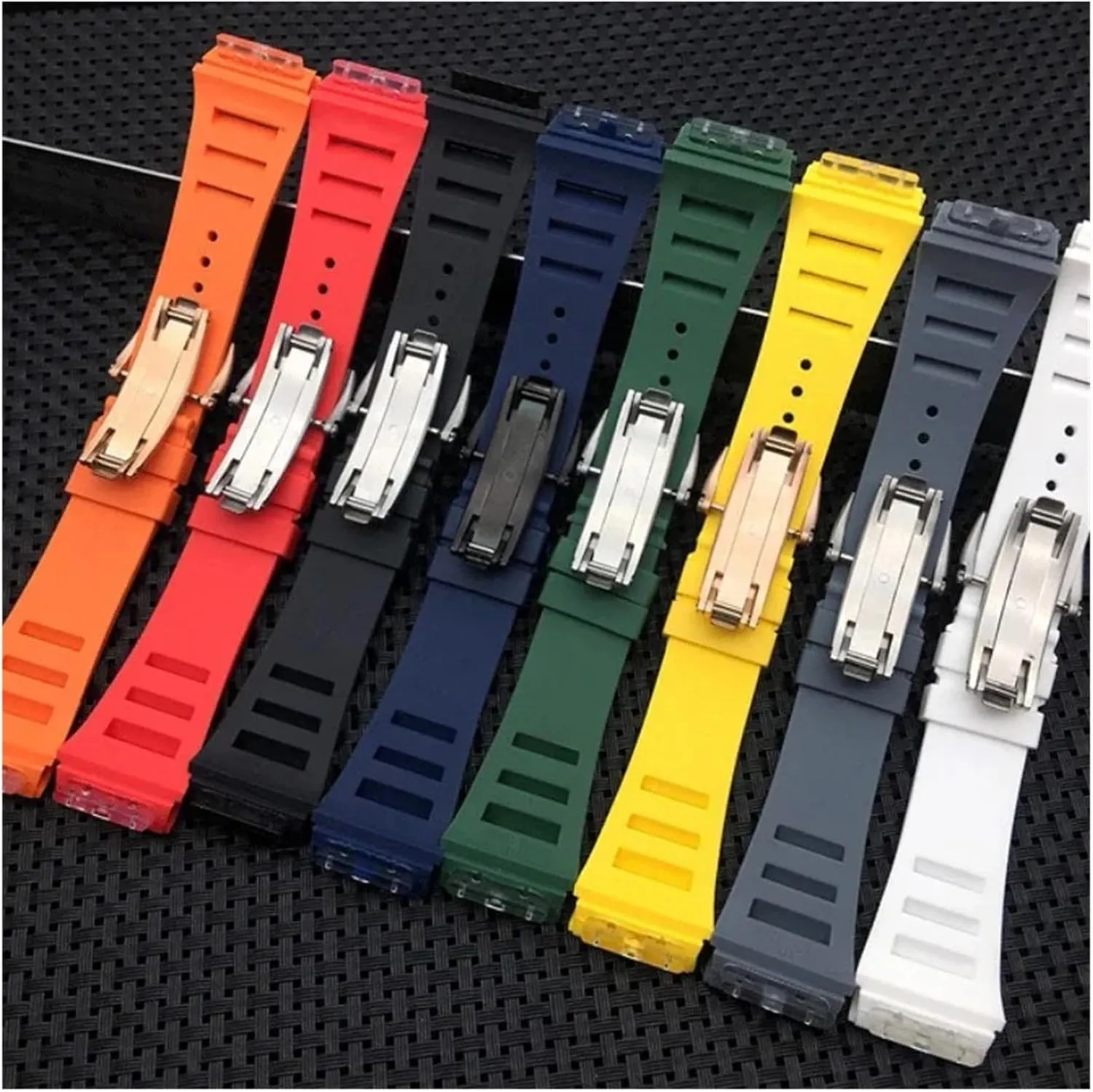 Compatible with Richard Mille Watchbands Soft Imported Waterproof Sweat-Proof Silicone Rubber Convex Interface Replace Watch Strap(Orange-No Buckle,25MM_NO Tools)