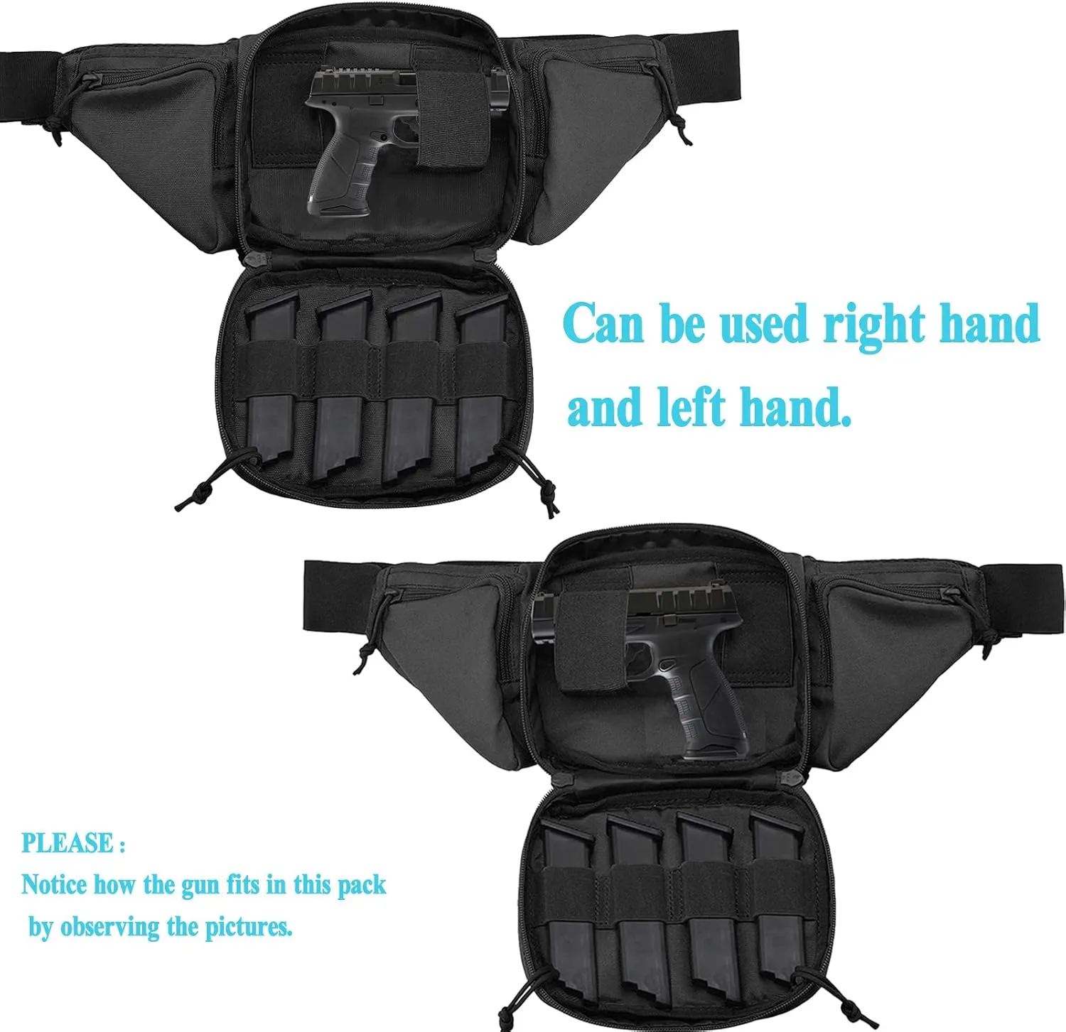 Concealed Pistol Fanny Pack ，Tactical Waist Bag Carry Gun Holster Fits Handgun, 1911 and More with U.S Patch (2 Pack Black Tan)