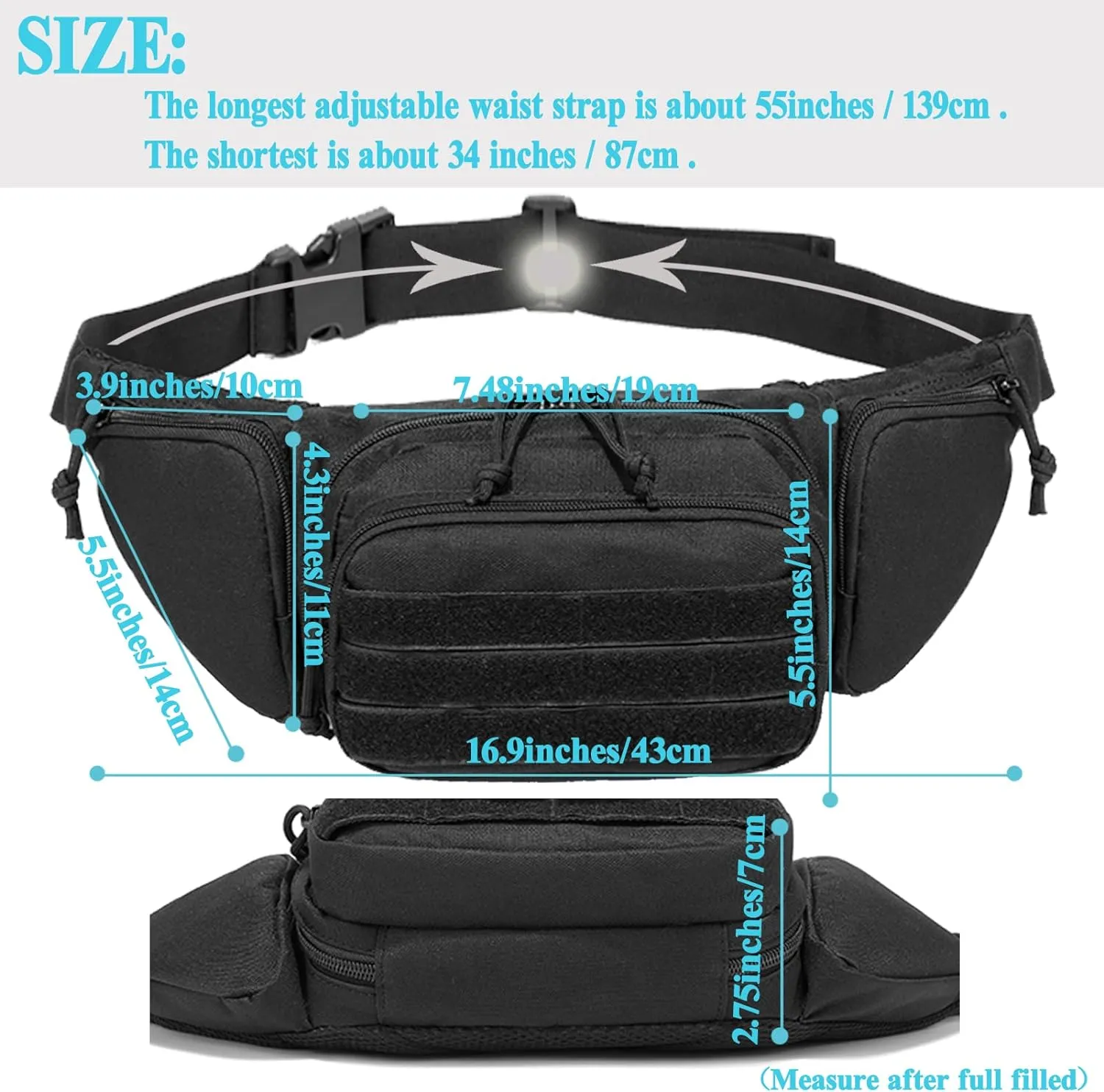 Concealed Pistol Fanny Pack ，Tactical Waist Bag Carry Gun Holster Fits Handgun, 1911 and More with U.S Patch (2 Pack Black Tan)