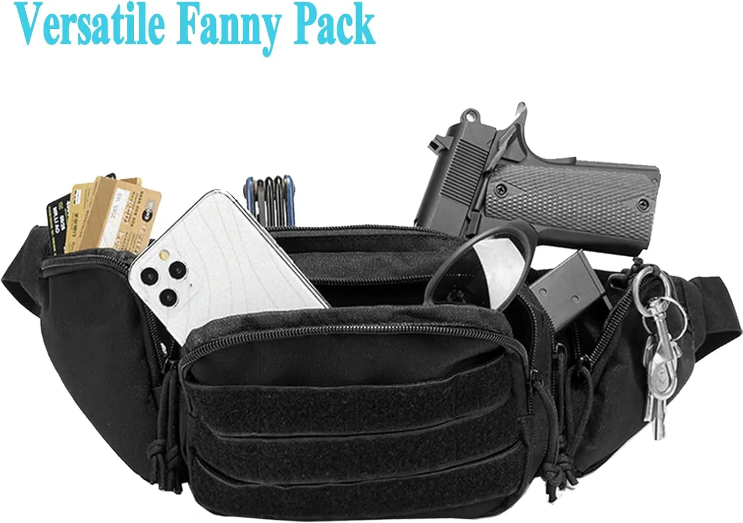 Concealed Pistol Fanny Pack ，Tactical Waist Bag Carry Gun Holster Fits Handgun, 1911 and More with U.S Patch (2 Pack Black Tan)