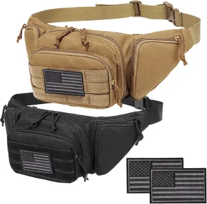 Concealed Pistol Fanny Pack ，Tactical Waist Bag Carry Gun Holster Fits Handgun, 1911 and More with U.S Patch (2 Pack Black Tan)