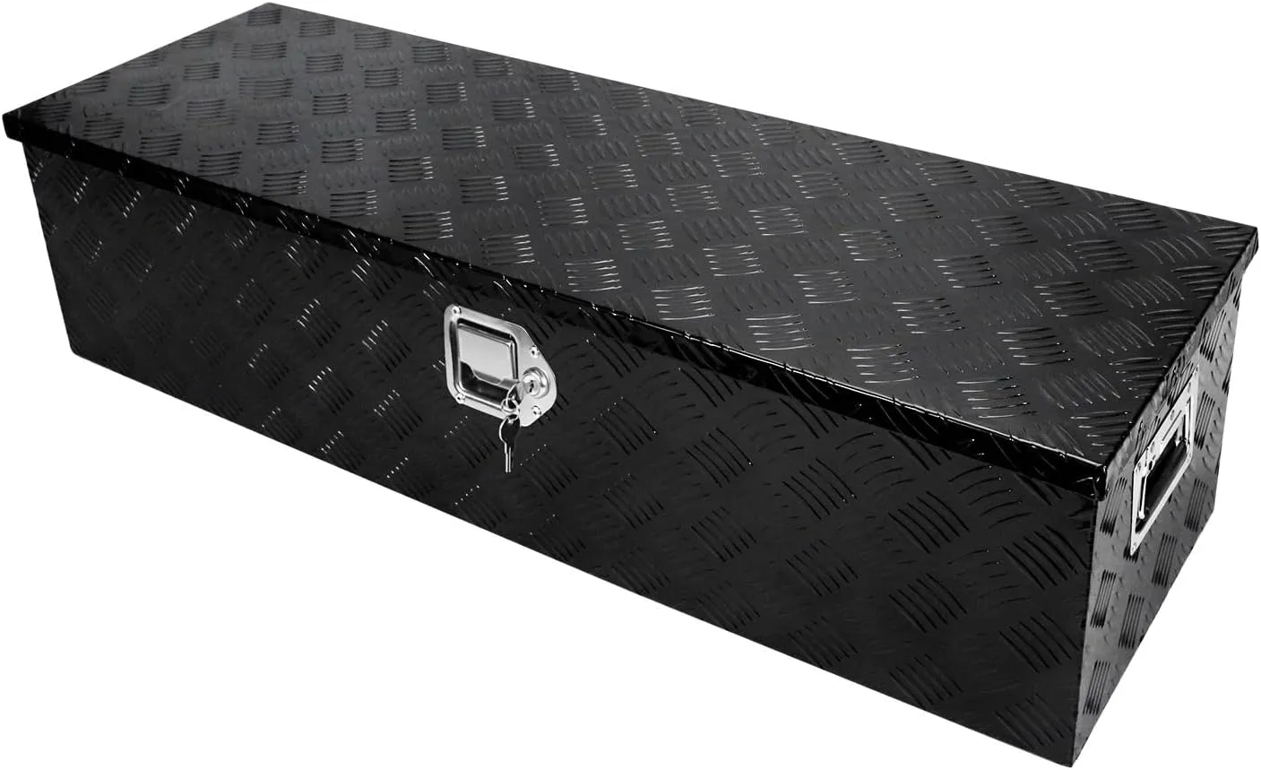 confote 39 Inch Heavy Duty Aluminum Stripes Plated Tool Box Pick Up Truck Bed RV Trailer Toolbox Waterproof Square Storage Organizer with Side Handle, Lock and Keys -39"x 13"x 10"，Black