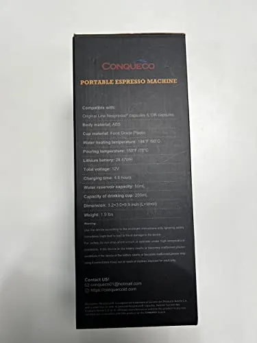 CONQUECO Portable Coffee Maker: 12V Travel Espresso Machine