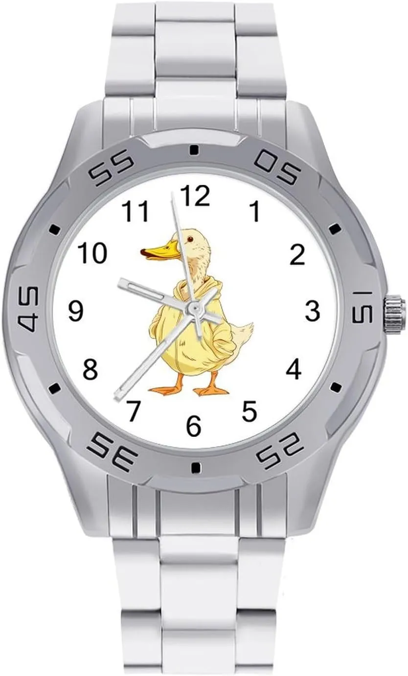 Cool Duck in Sweatshirt Simple Stainless Steel Band Business Watch Dress Wrist Unique Luxury Work Casual Waterproof Watches