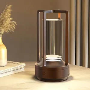 Cordless Portable Table Lamp Rechargeable for Indoor/Outdoor, 3000mAh Small Battery Powered Operated Lights, 3 Color Modes Dimmable Waterproof, LED Desk Lamp for Restaurant/Bedroom/Camping (Brown)