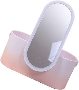 Cosmetics Organizer with Led Mirror Portable Desktop Storage Box for Makeup Abs Material for Home and Travel Gradient