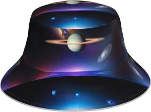 Cosmic Saturn Prints Reflective Bucket Hat for Unisex - Foldable Reversible Sun Protection Headwear Black, Black, One Size
