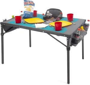 Creative Outdoors Folding Table with Built-in Cooler - Outdoor Portable Camping Table with 4 Cup Holders and Durable Steel Frame - Quality Material (Orange/Gray)