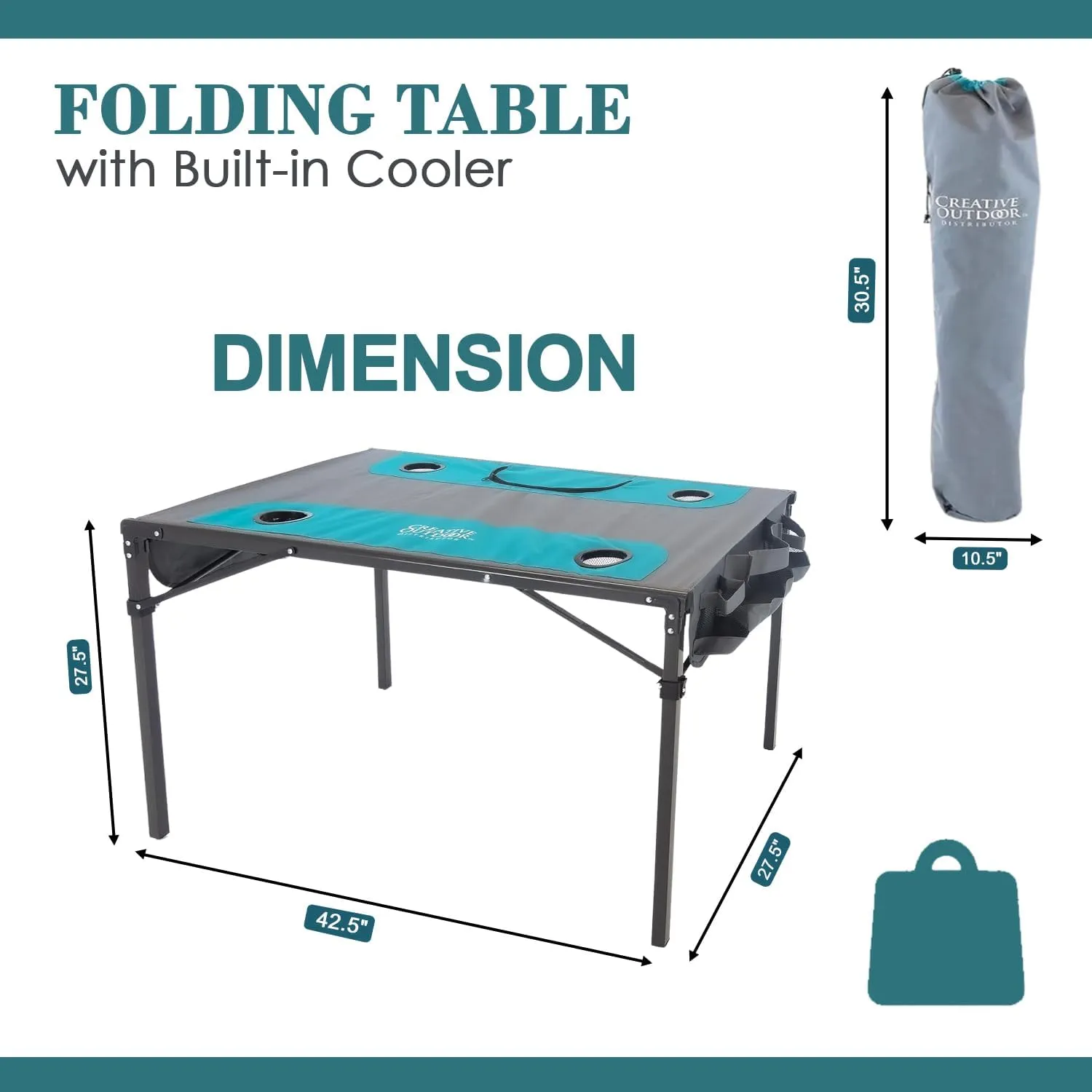 Creative Outdoors Folding Table with Built-in Cooler - Outdoor Portable Camping Table with 4 Cup Holders and Durable Steel Frame - Quality Material (Orange/Gray)