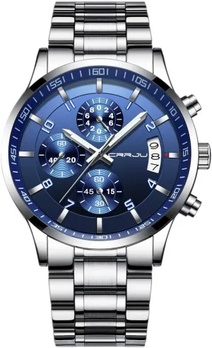 CRRJU Men's Fashion Stainless Steel Watches Date Waterproof Chronograph Wristwatches,Stainsteel Steel Band Waterproof Watch